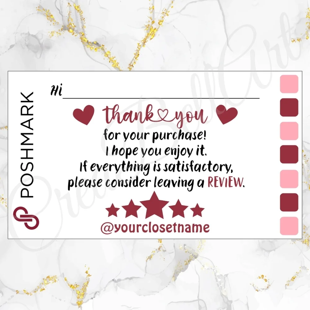 100 Pack POSHMARK THANK YOU  Cards Personalized 3.5